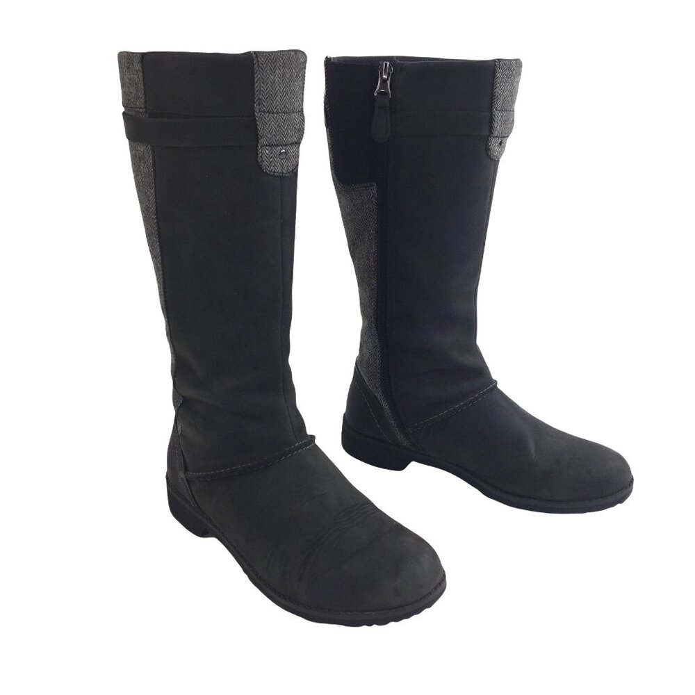 Eddie Bauer Women's Raven Grey Leather Trace Boot Waterproof sz 7 Side Zip EUC